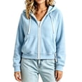 thumbnail image 4 of Crewneck Sweatshirt Women Ndbuld Women's Fashion Solid Color Long Sleeve Hooded Pocket Zipper Drawstring Pocket Tops Sweatshirts Light Blue,XL, 4 of 6