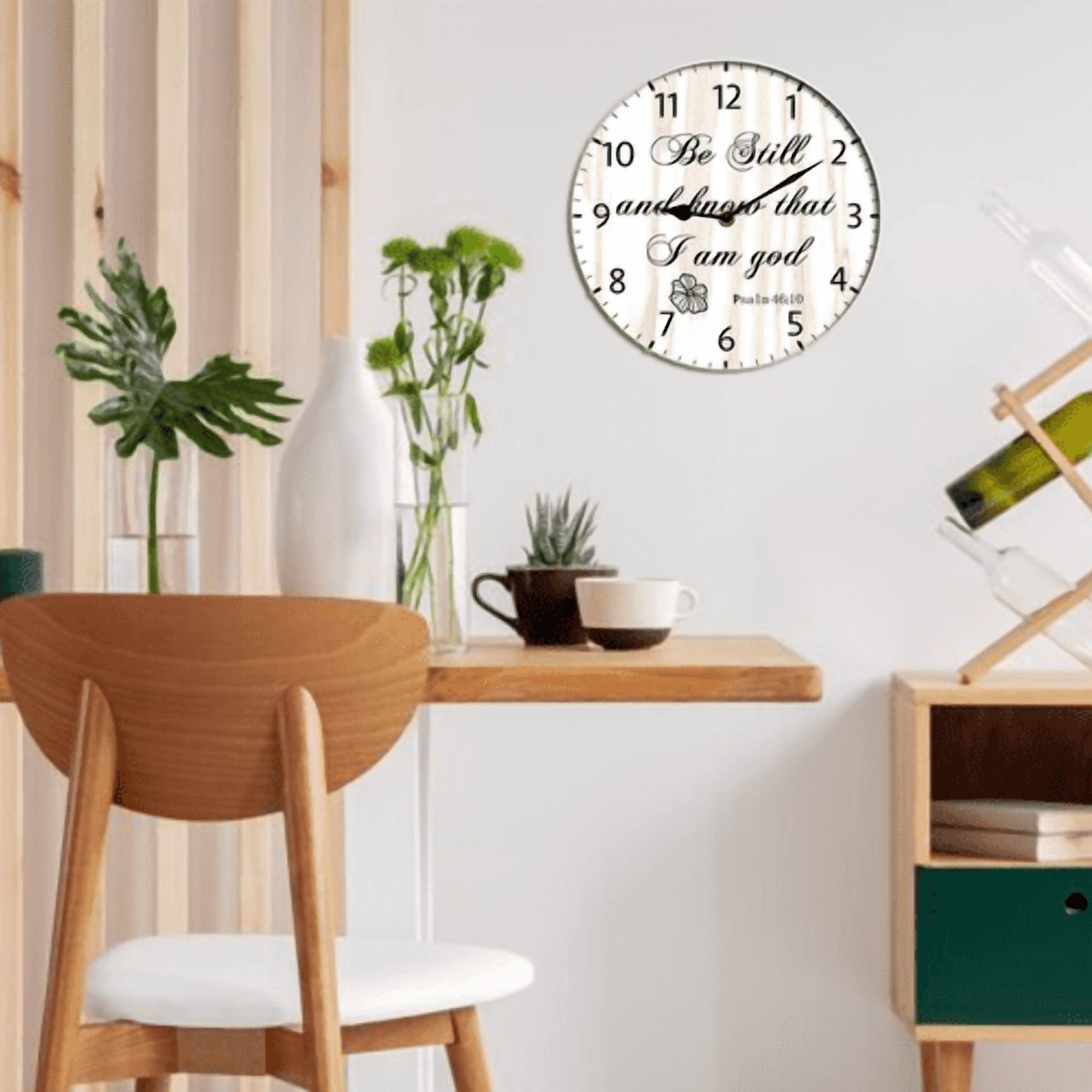 Kurmntregon Christian Wall Clock Be Still And Know That i Am God Religious Bible Verse Jesus Inspirational Quote Scripture Silent Non-Ticking Decorative Clock Home Decorative Round 10"
