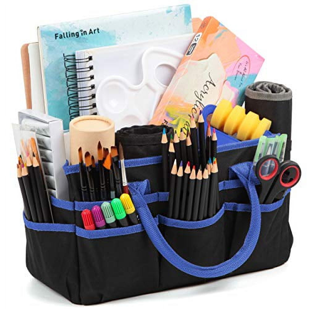 Traveller Fundamentals Organizer Tote Bag Carrier - 600D Blue Nylon Fabric  Art Caddy - for Art, Craft, Sewing, Medical, and Office Supplies Storage 