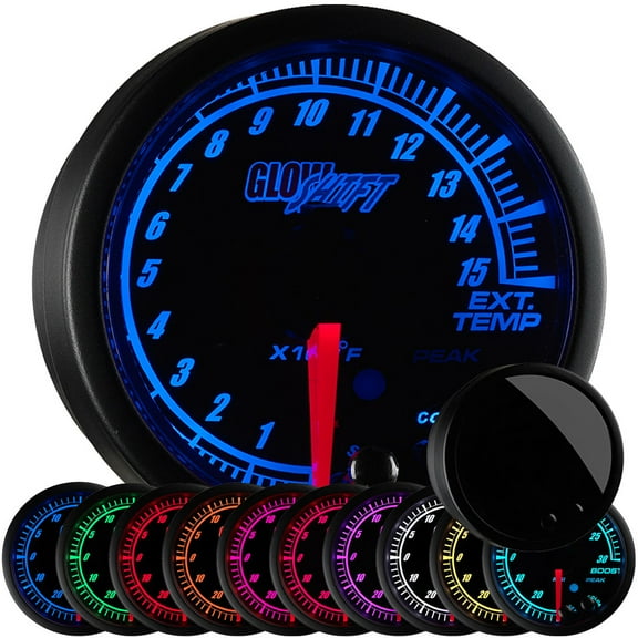 GlowShift Black Elite 10 Color 1500 Exhaust Gas Temp Pyrometer EGT Gauge