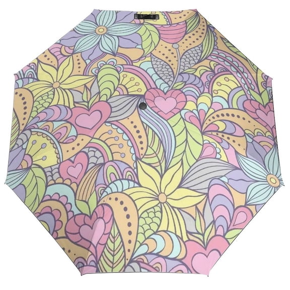 Floral Umbrella for Rain - Portable, Double Layer Automatic Folding Umbrella UV Protection for Rain Car Travel Outdoor Men Women