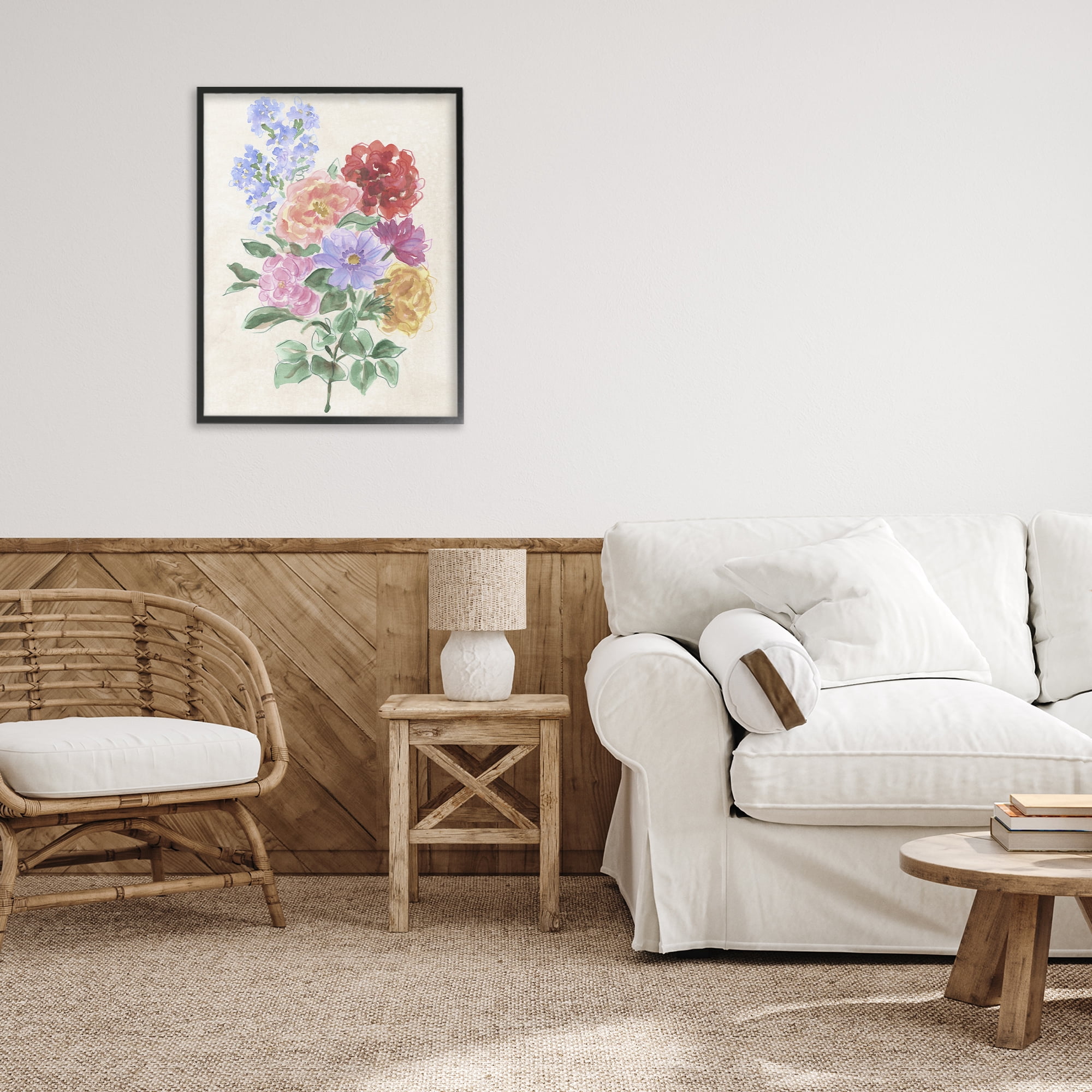 Stupell Industries Mixed Blooms on Parchment Black Framed Giclee Art, design by June Erica Vess