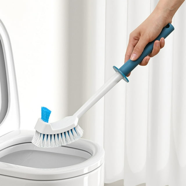 UsRHHA Dual Head Toilet Bowl Brush with Rubber and Slit Brushes, Grey and Blue Plastic Handle for Bathroom Cleaning, Hygienic Toilet Cleaner Accessories