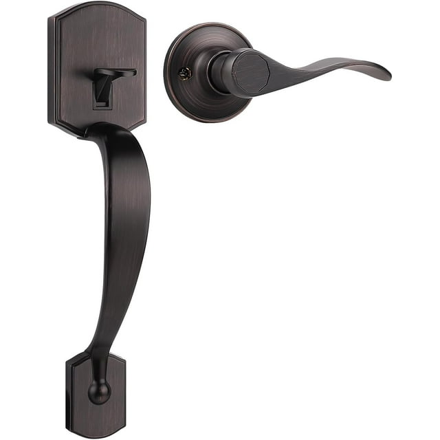Poignée de Porte d'Entrée et Ensemble de Pêne Dormant, Ensemble de Serrure de Porte d'Entrée, Bronze Huilé Vintage, Demi-Poignée Inférieure pour Entrée, Poignée de Porte d'Entrée avec Levier Réversible