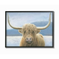 Stupell Industries Landscape Mountain Large Cow Animal Blue Pastel Painting Framed Giclee Texturized Art by James Wiens