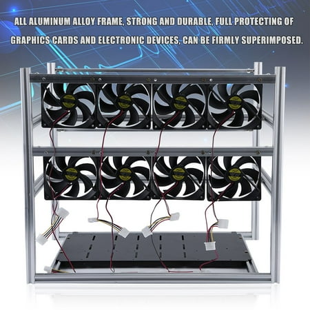 Stackable Design Aluminum Bracket Open Air Mining Frame Portable 12 GPU Mining Rig Case Universal Miner Rig Shelf,12GPU with 8 fans