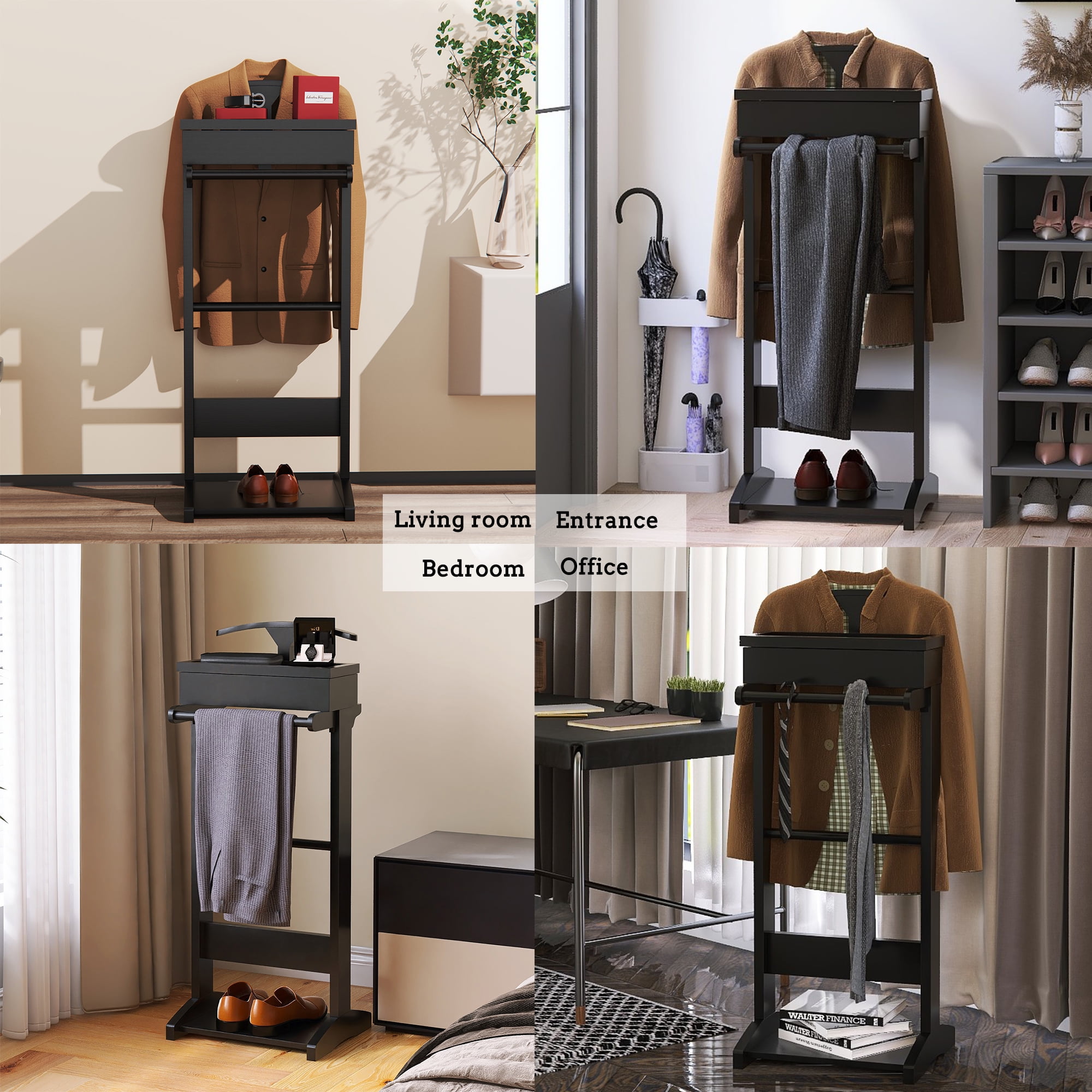 Organizedlife Wood Clothing Valet Stand Rack Coat Organizer with