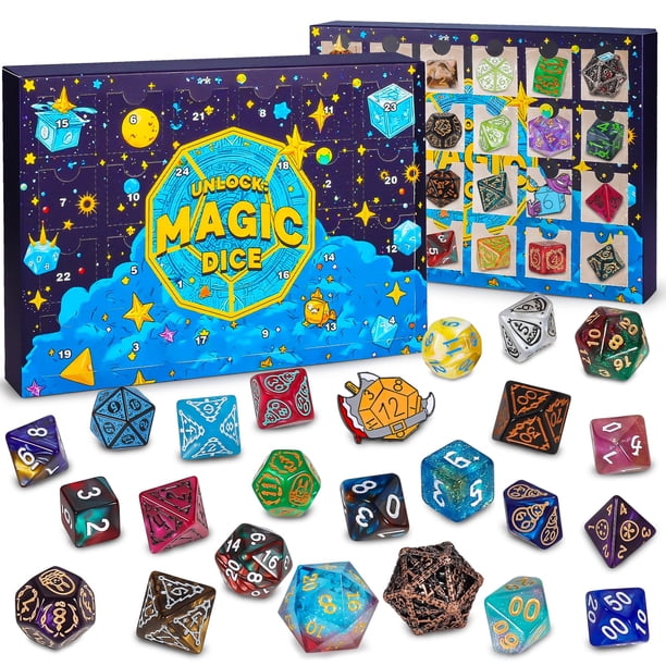Set de Dados Poliédricos QMay 24 Piezas Estilos Misteriosos para Juegos RPG