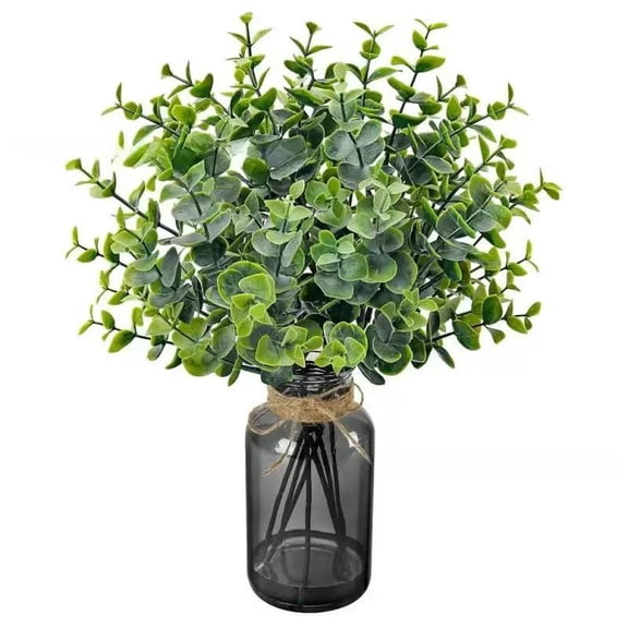 Artificial Eucalyptus Stems in Glass Vase 14" 6Pcs Faux Eucalyptus Branches Home Table Decor Fake Greenery Plants Stems for Farmhouse Wedding Centerpiece Bathroom Decorations 【6PcsFaux Eucalyptus】