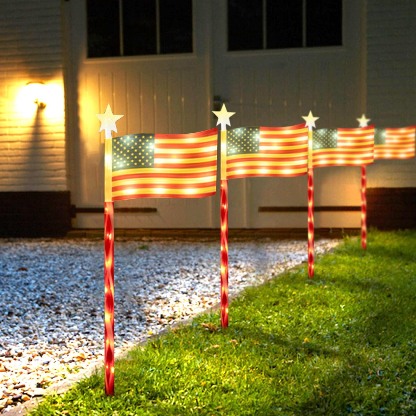 Led Solar Lights Outdoor Waterproof, Yard Lights Outdoor Solar Powered, Ground Inserting Stakes, Waterproof Housing, Independence Day Lawn Display, Star Top, 4 Pc