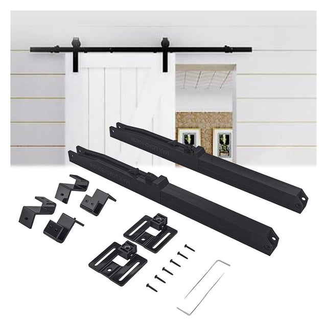 2pc Soft Close Barn Door Hardware Kit, Mechanism For Damper Sliding Barn Door Hardware Track Kit, Hole-Free Room Accessories ,Sturdy and Durable