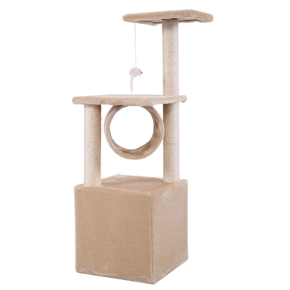 Kepooman 36" Cat Tree & Condo Tower with Hanging Small Mouse Toy for Kitten, Beige Kepooman 36" Cat Tree & Condo Tower with Hanging Small Mouse Toy for Kitten, Beige