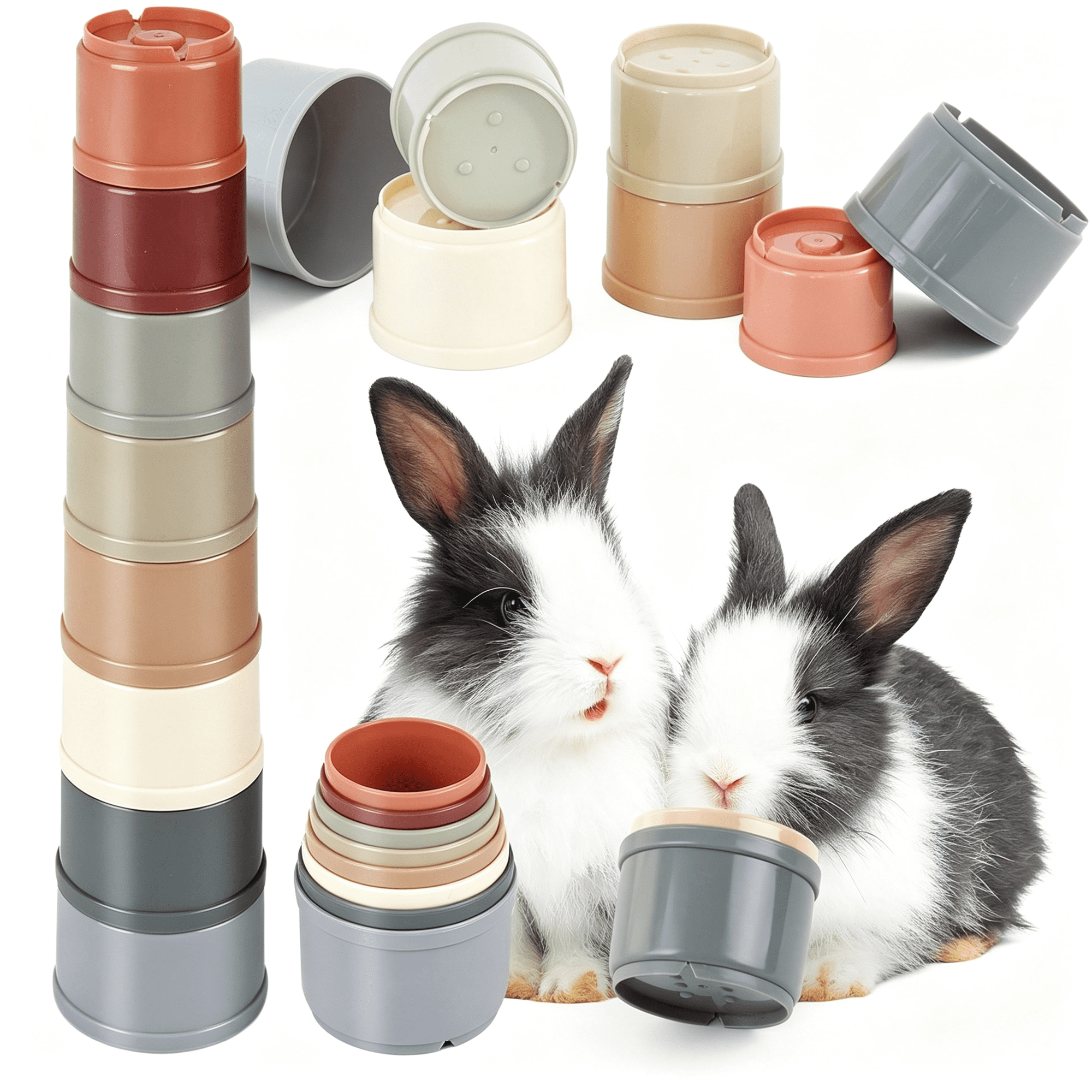 CYFW 8-Pcs Bunny Toys Stacking Cups for Rabbit Foraging and Play Bunny Essential Toys Safe Plastic Accessories for Small Animals Rabbits Safe Bunny Stacking Cups
