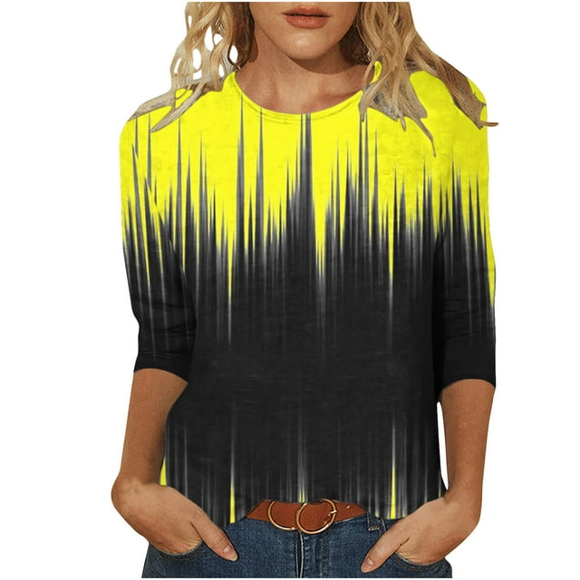Birdeem T-Shirt Décontracté Imprimé Col Rond Manches 3/4 pour Femmes Haut Ample
