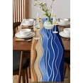 thumbnail image 4 of ERUNPONLY Blue Brown Beach Table Runner - 60 Inch Long Abstract Striped Gradient Ocean Sand Cotton and Linen Blended Dress Scarves Farmhouse Table Runner for Kitchen Dining, Coffee Table, 13"x60", 4 of 8