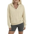 thumbnail image 2 of CFLVAEK Fleece Hoodies for Women Casual Quarter Zip Hooded Pullover Fall Winter Long Sleeve Sweatshirts with Pockets Beige XL, 2 of 8