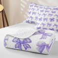 thumbnail image 4 of Manfei Purple Gingham Bow Print Twin Quilt Set for Girls, Cute Ribbon Bows Twin Coverlet Set, 4 of 7