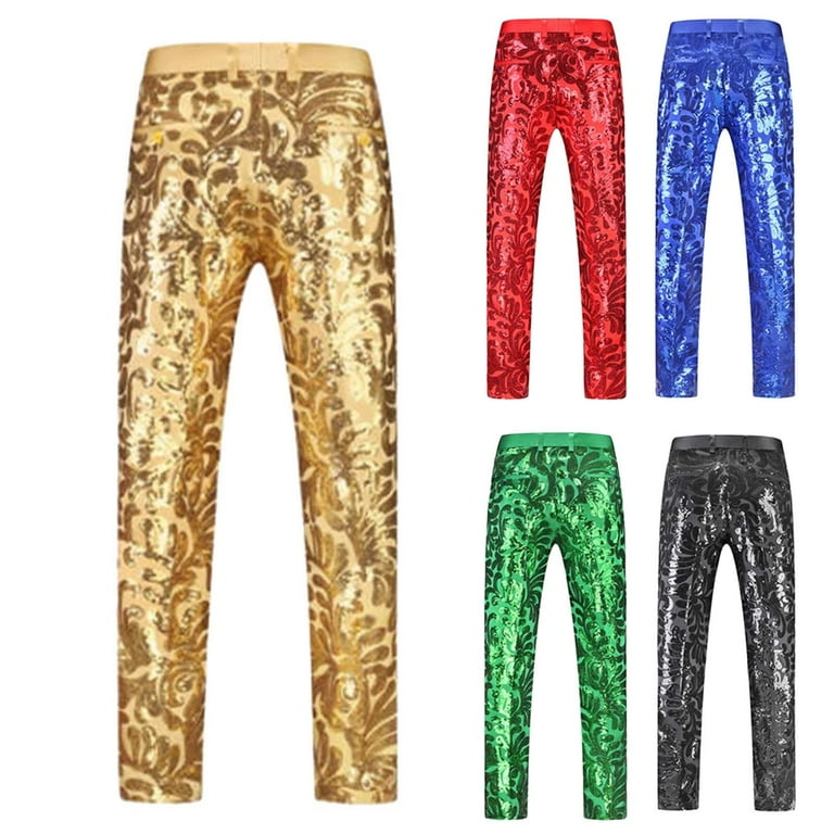 mens metallic dress pants Swsmclt Men's Long Metallic Pants Halloween Disco Mid Rise Trousers Outfit Mardi Shiny Gras Dance Stretch Fall Silver X-Large, Size: XL
