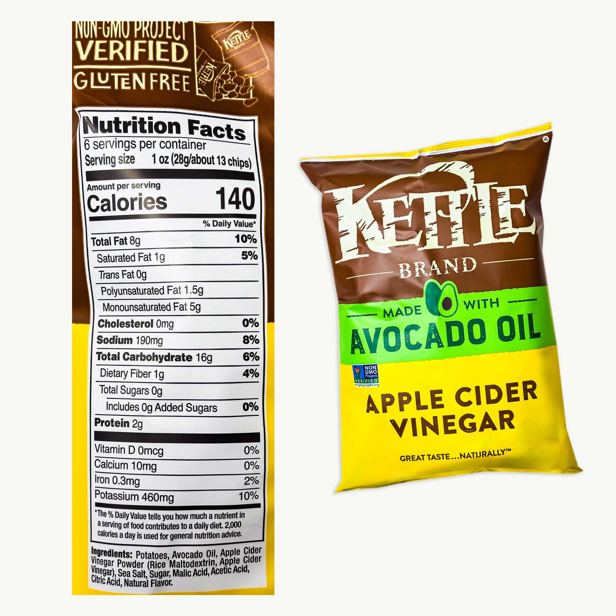Kettle Avocado Oil Apple Cider Vinegar Potato Chips (6.5oz, 3 bags) - Salt Vinegar Kettle Potato Chips 2oz - 4 Items