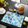 thumbnail image 3 of Blue Watercolor Triangle Pattern Summer Placemats Table Placemats Set Of 6-Linen Kitchen Washable Placemats Table Mats 11.8"x17.7" Non-Slip Heat Resistant, 3 of 5