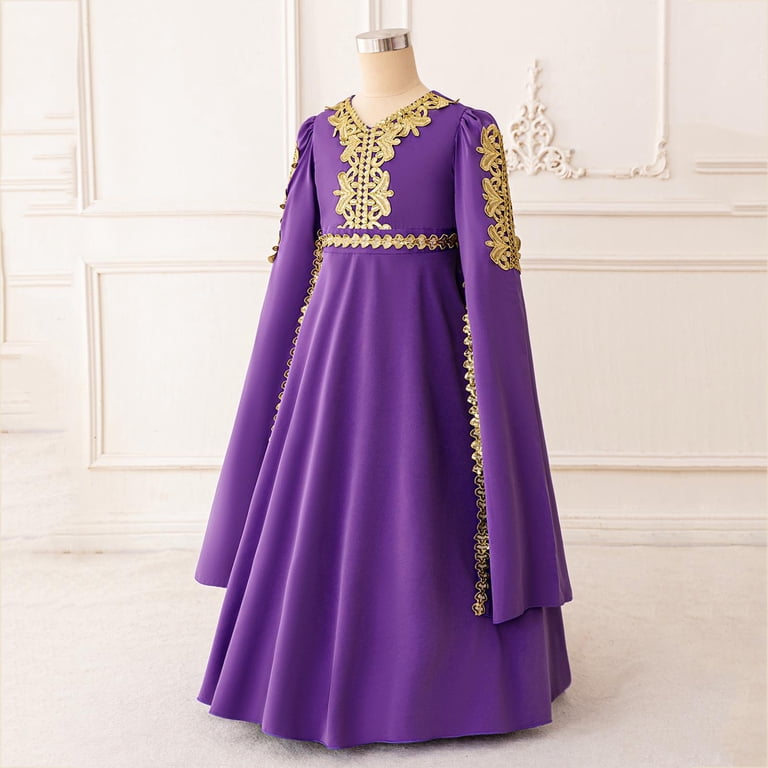 Kids Prayer Dress for Muslim Girls Abaya Bell Sleeve Long Maxi