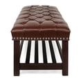 thumbnail image 7 of GZXS 60" Upholstered PU Leather Bench with Padded Seat and Storage Shelf, Nailhead Trim, Solid Wood Legs, Weight Capacity 220 lbs, Bedroom or Hallway Footstool (Dark Brown), 7 of 7