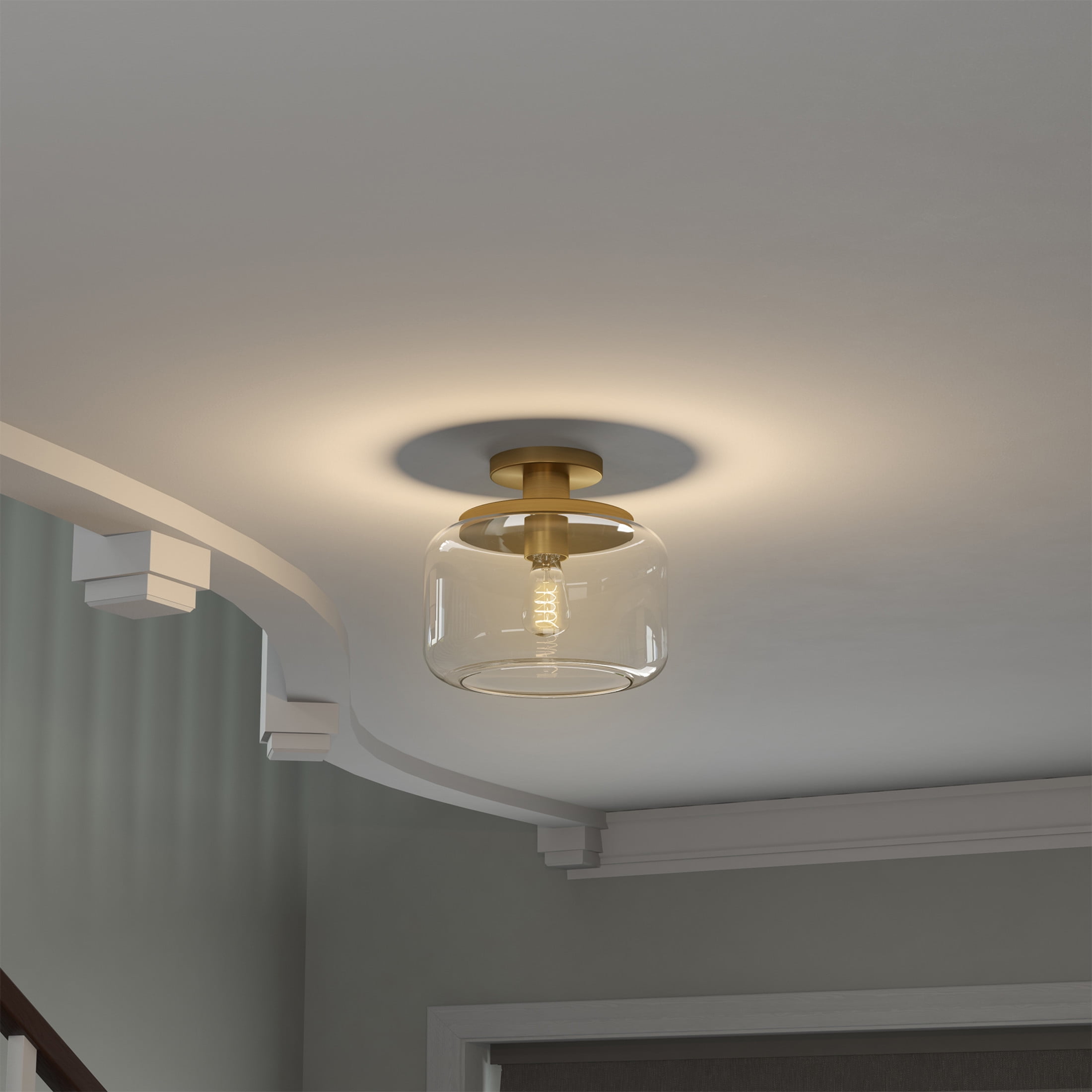 Evelyn&Zoe 11" Brushed Brass Finish Metal/Glass Semi Flush Mount