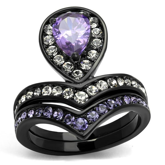 TK2186 - IP Black(Ion Plating) Stainless Steel Ring with AAA Grade CZ in Amethyst