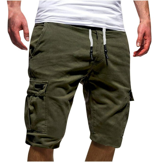 Aqestyerly Men's Casual Loose Fit Sweatpants Solid Color Bandage Drawstring Shorts For Sports And Daily Wear HWRETIE