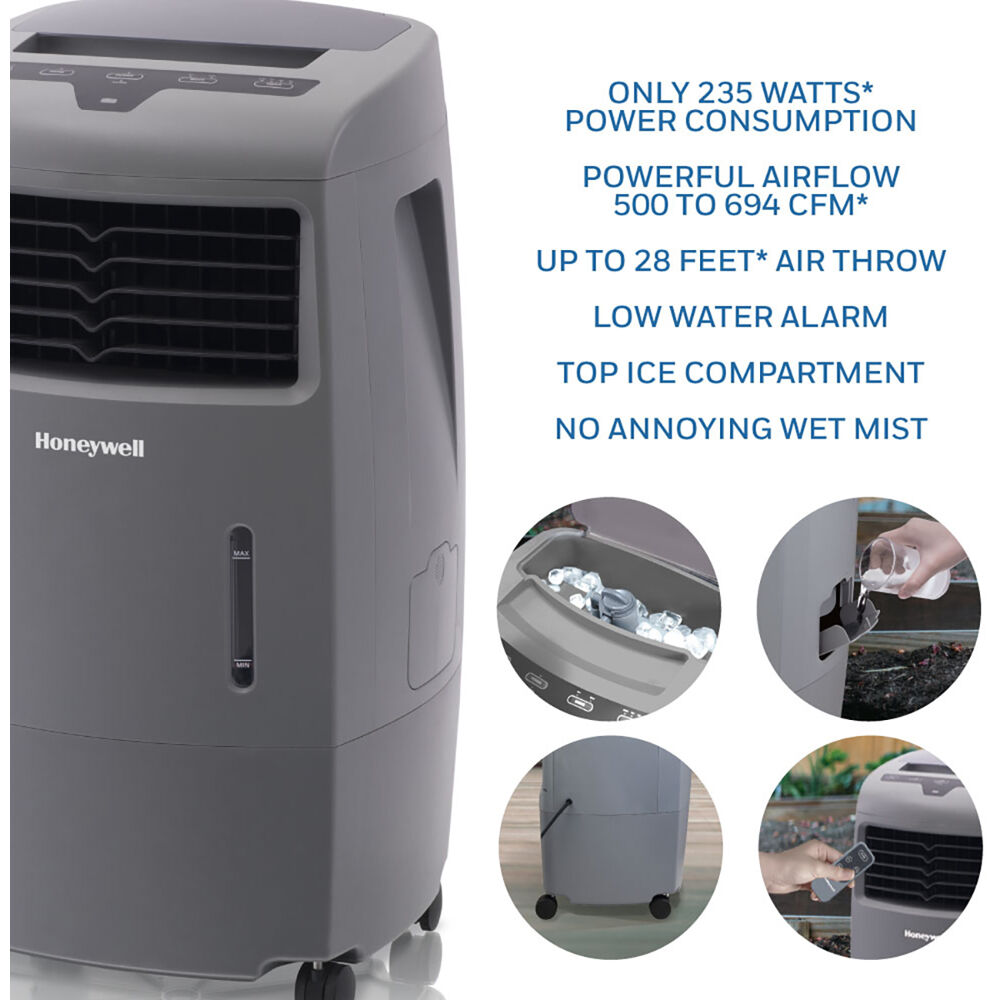 Honeywell 500-694CFM Indoor Outdoor Portable Evaporative Cooler with Fan & Humidifier, Ice Compartment & Remote Control, CO25AE, Gray - image 4 of 12