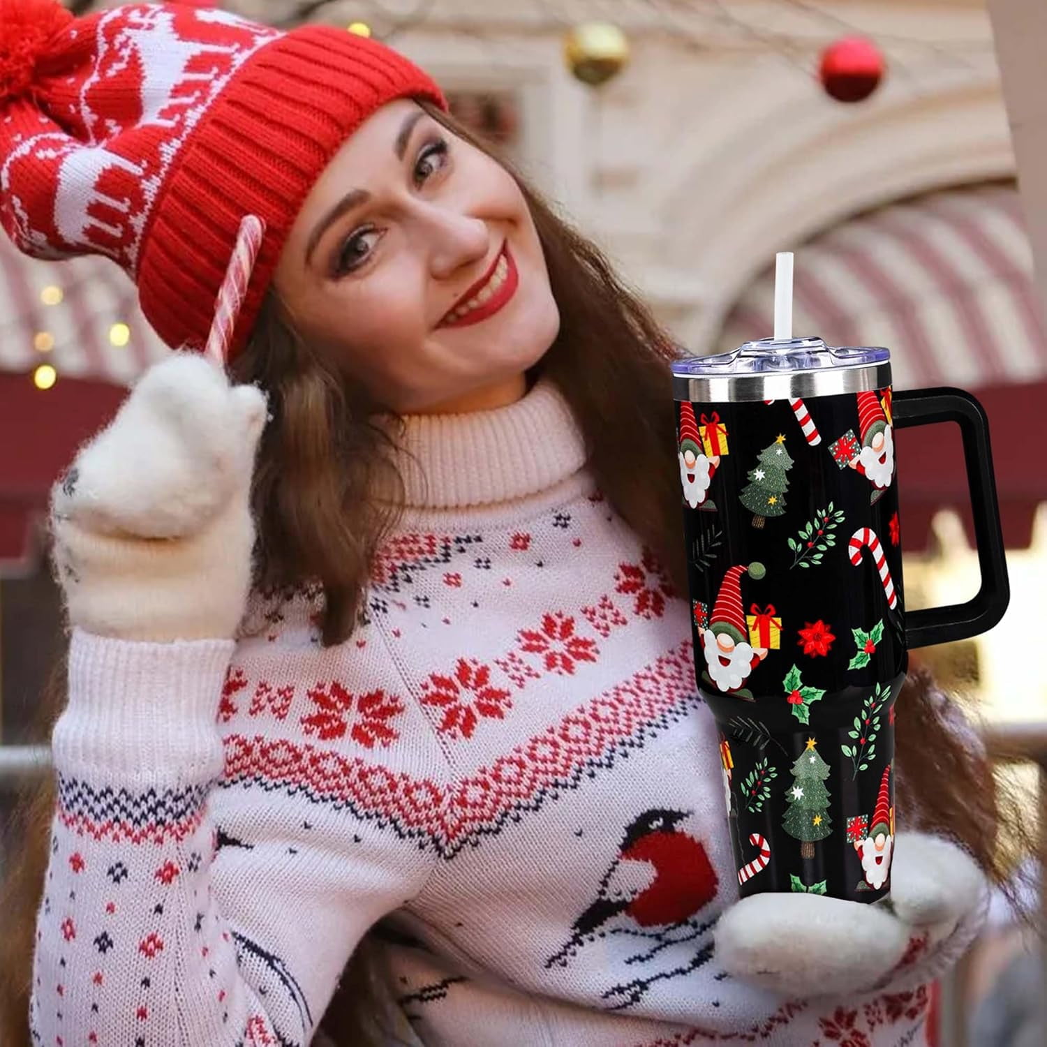 Christmas Gifts for Mom, 40 OZ Christmas Tumbler with Handle and Straws, Merry Christmas Insulated Tumbler Cup, Xmas Gifts for Men, Women, Family, Grandma, Aunt, Nurse, Teacher, Coworker