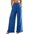 thumbnail image 2 of Hfnxid Wide Leg Pants for Women Ruffle Hem High Waisted Palazzo Pant Loose Fit Casual Trousers Flowy Vacation Trouser Blue S, 2 of 7