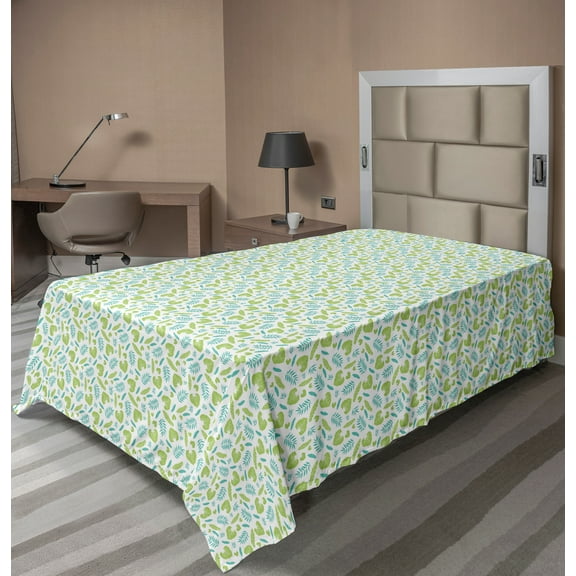 Ambesonne Leaves Flat Sheet, Tropical Botanic Graphic, TwinXL Size, Green Seafoam