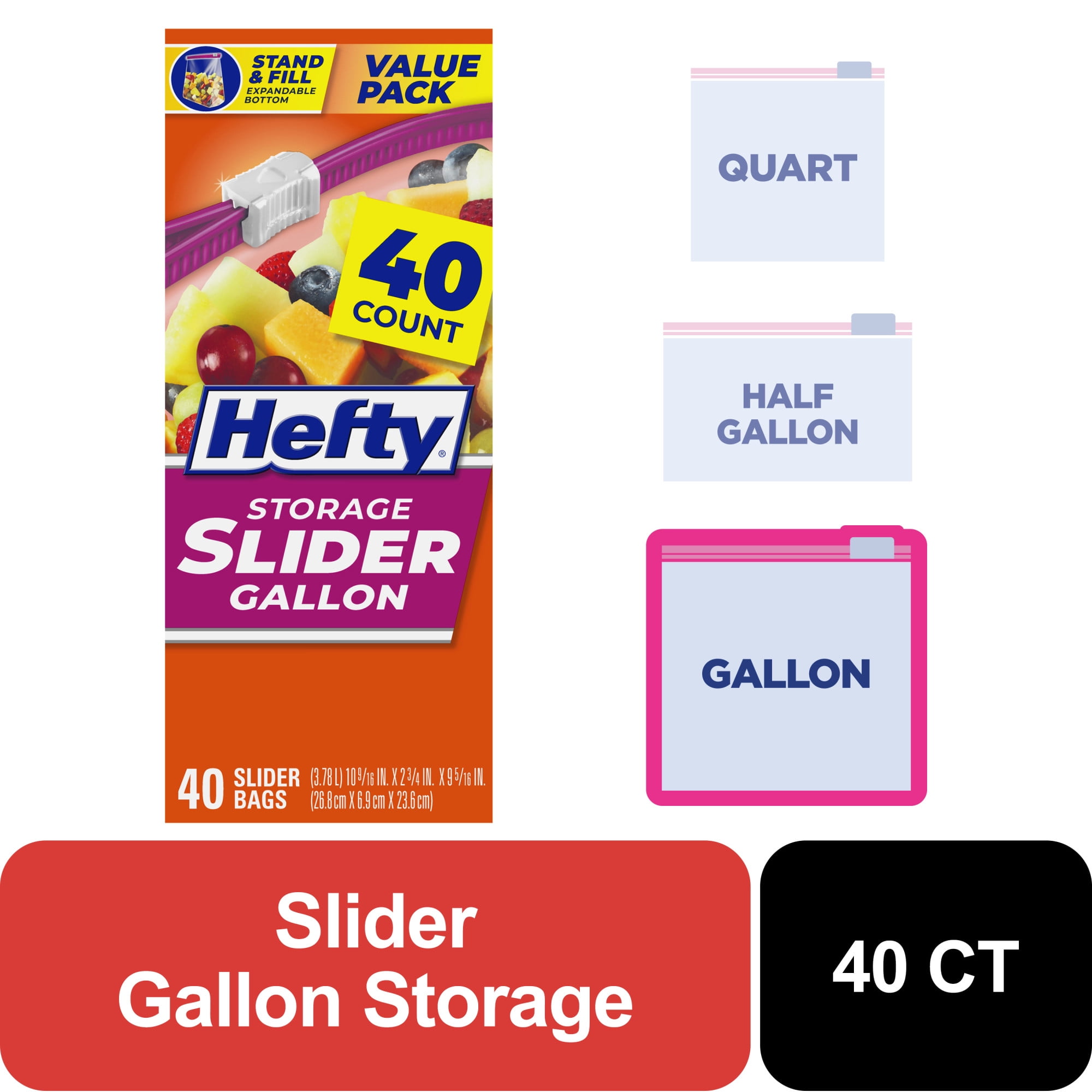 (4 pack) Hefty Slider Gallon Storage Bags, 40 Count