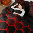thumbnail image 4 of jejeloiu Geometric Honeycomb Pattern 7-Piece Bedding Comforter Set,Red Black Hexagon King Bedding Sets For Boys Kids Reversible, 4 of 8