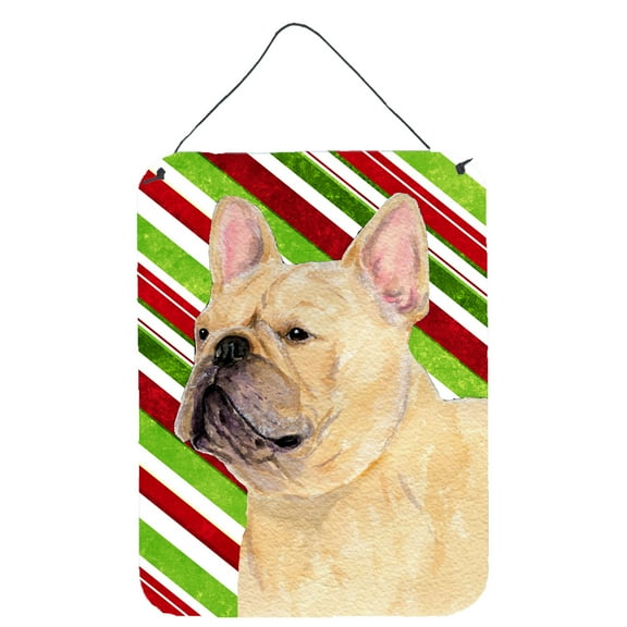 French Bulldog Candy Cane Holiday Christmas Metal Wall or Door Hanging Prints