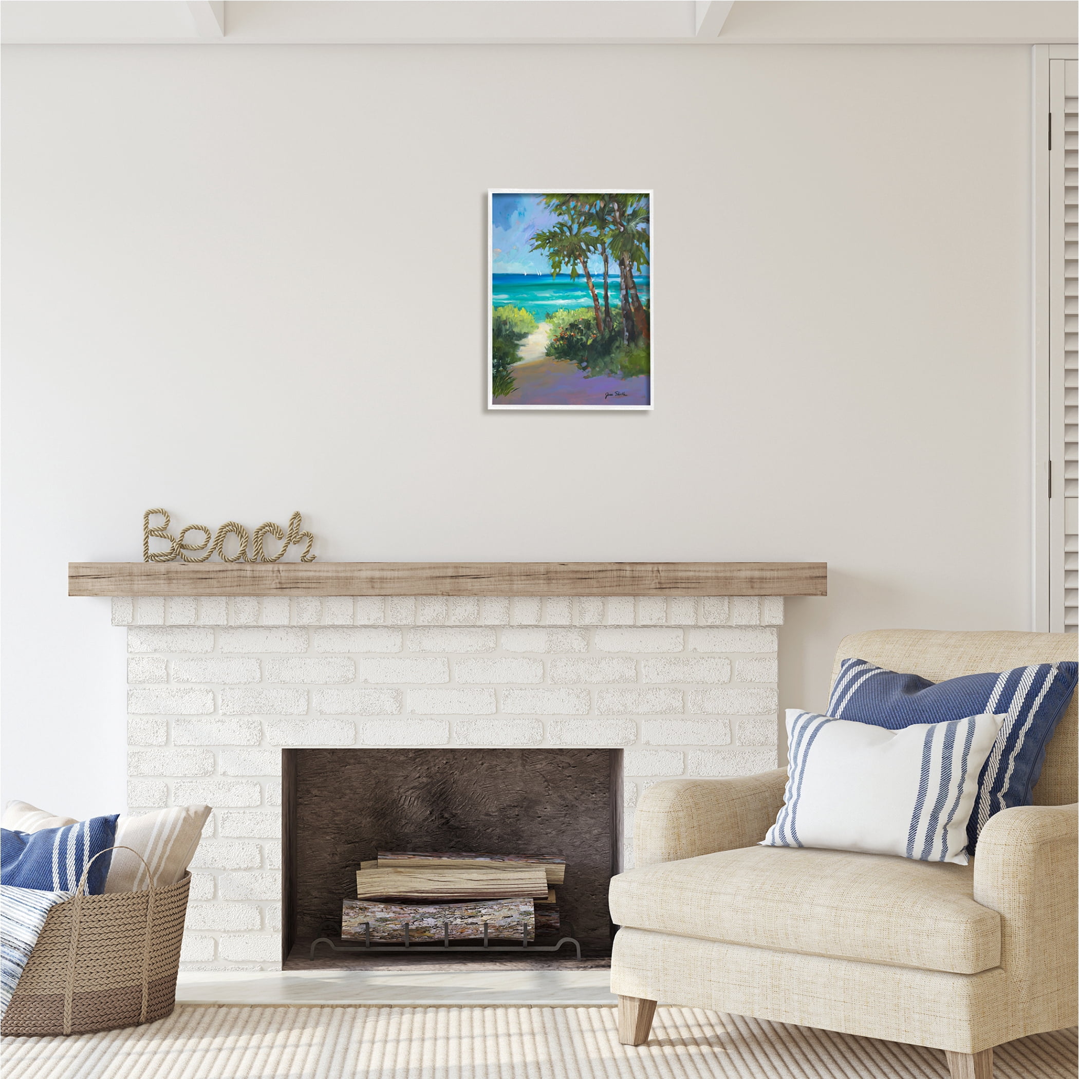 Stupell Industries Caribbean Beach View Nature Painting White Framed Art Print Wall Art, 16 x 20