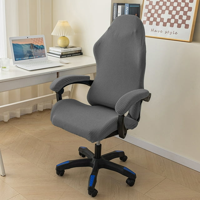 Xiao Hua Fundas para sillas gaming, fundas protectoras para sillas de oficina, impermeables, con reposabrazos, elásticas, para sillas de ordenador y sillones giratorios, color gris.