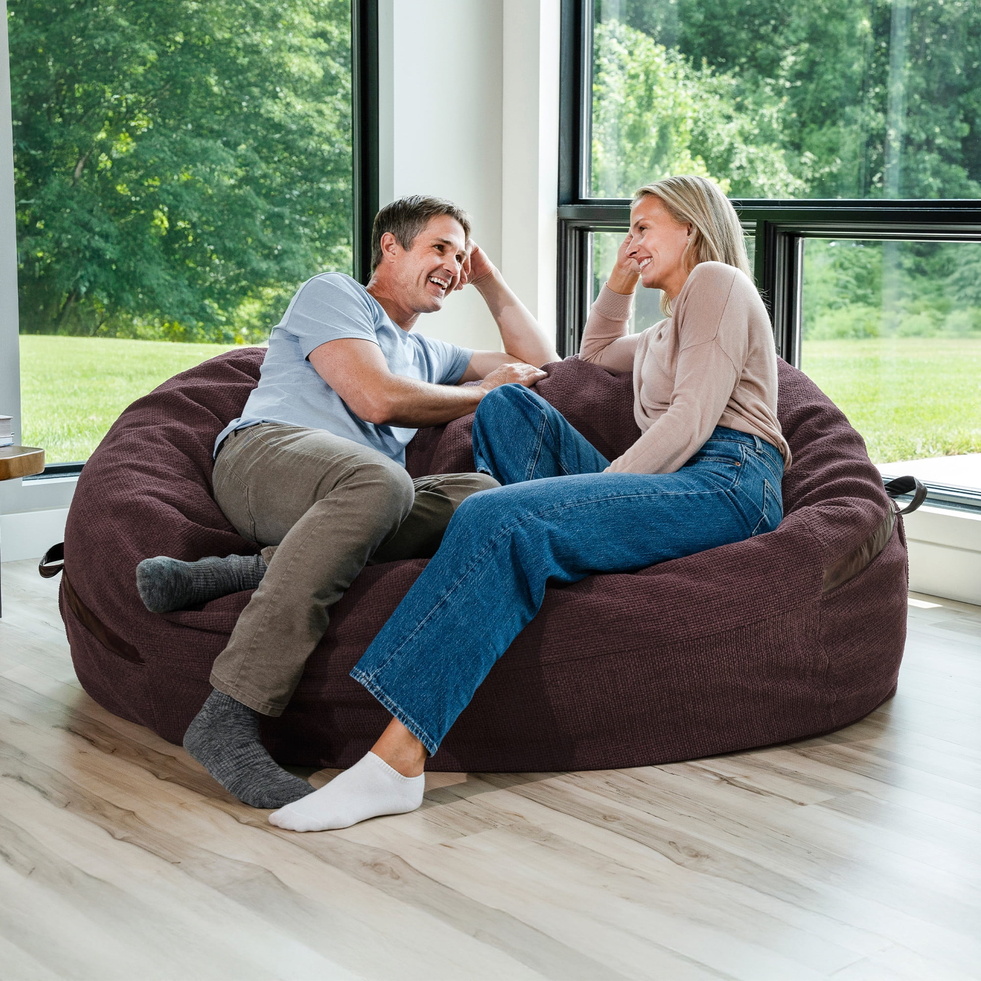 Big Joe Fuf 7Ft Giant Foam Bean Bag Chair, Oversized Couch with Removable Cover for Kids, Teens, Adults, Merlot Cloudweave, 7 Foot