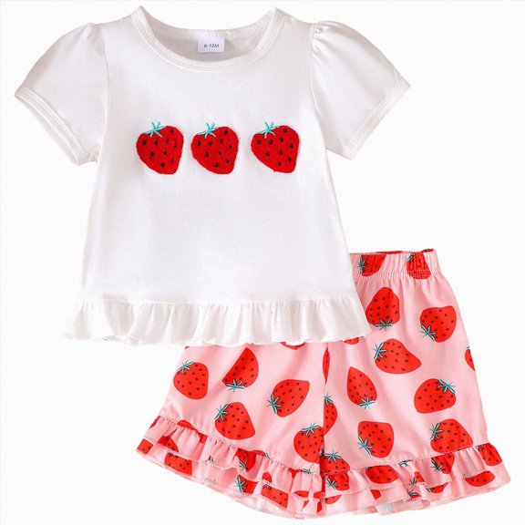Leey-World Toddler Girl's Summer Clothes Short Sleeve Tops and Shorts 2 Piece Set Cute Vacation Outfits(White,12-18 Months)
