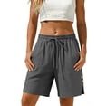 thumbnail image 2 of Bloomae Women's Linen Shorts Casual Button Side Slit Bermuda Long Shorts Drawstring Elastic High Waisted Comfy Summer Beach Vacation Short Pants with Pockets Gray XXL, 2 of 8