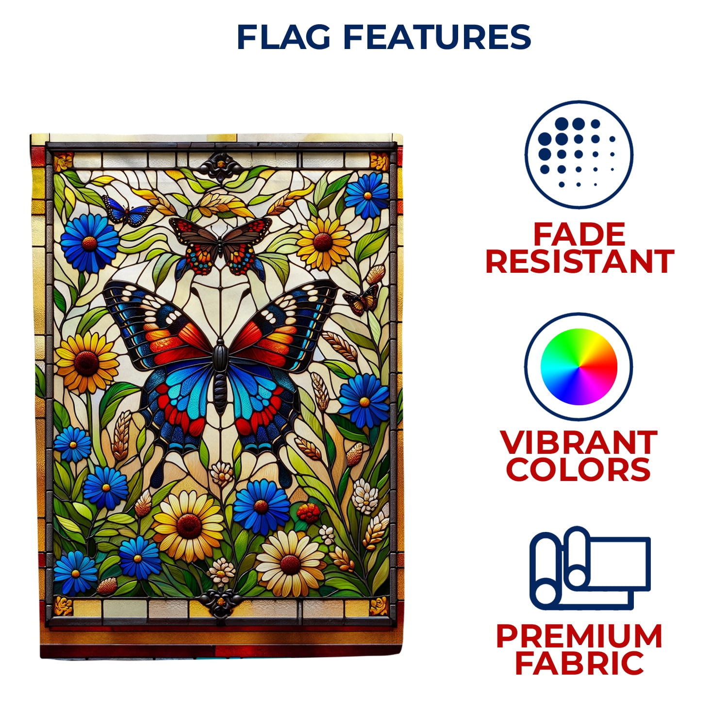 America Forever Stained Glass Butterfly House Flag, 28 x 40 inch Double Sided, Majestic Spring Summer Floral Flower Decorative Seasonal Outdoor Decor, Holiday Outside Decorations Yard Flag