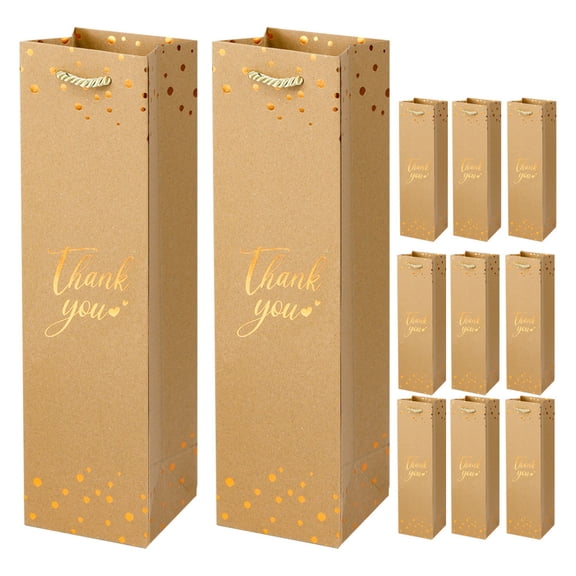 WESIEVYA 12Pcs Khaki Reusable Kraft Paper Wine Carrier Tote for Wine Bottle Storage