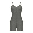 thumbnail image 6 of Lenpel Rompers for Women Soft Casual Spaghetti Strap V Neck Ribbed Knit Sleeveless Jumpsuits Summer Short Overalls with Pockets, 6 of 7