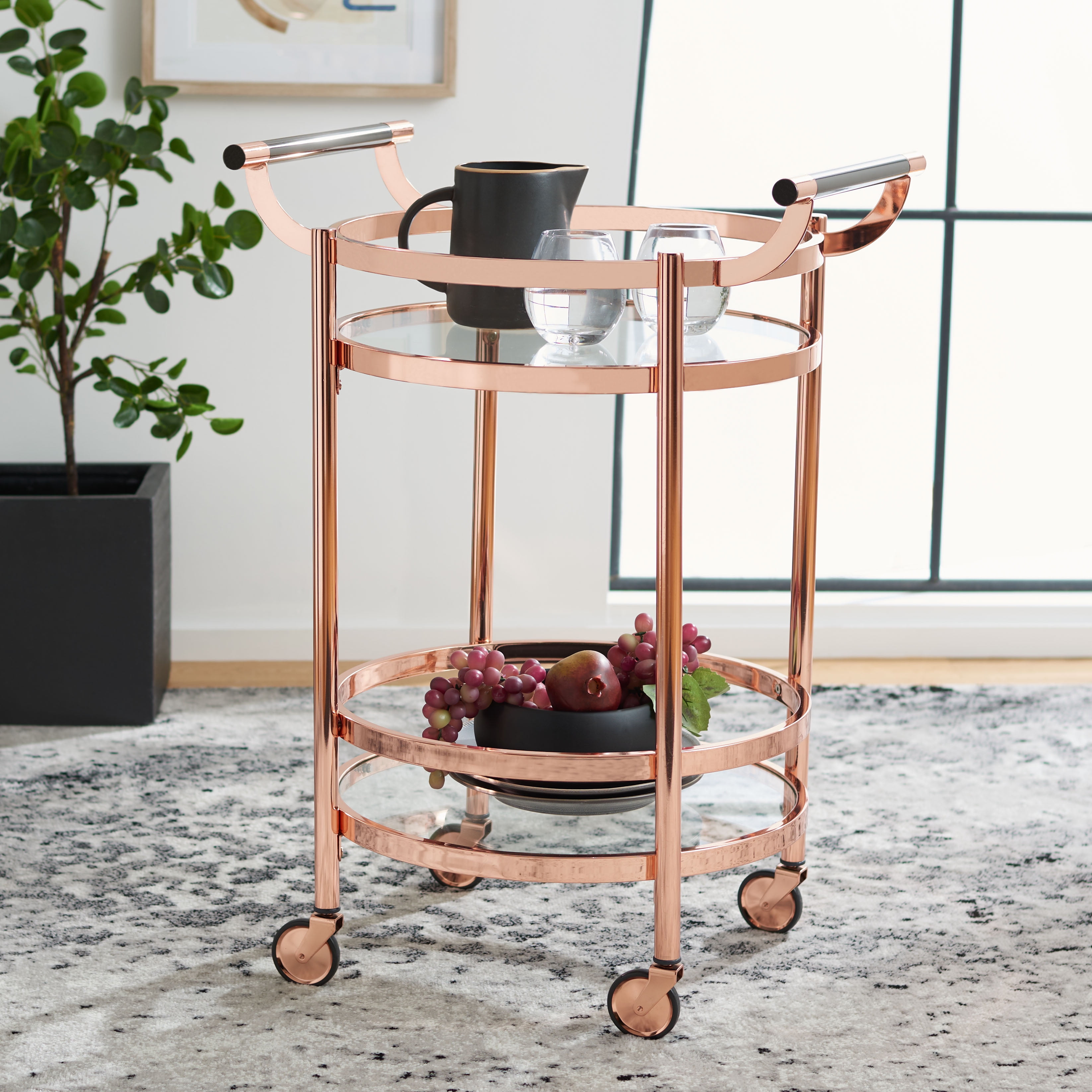 限定アウトレットセール：通販 Modern Black Tier 2 Sienna SAFAVIEH Glam Cart Bar Round ピンズ・ピンバッジ・缶バッジ