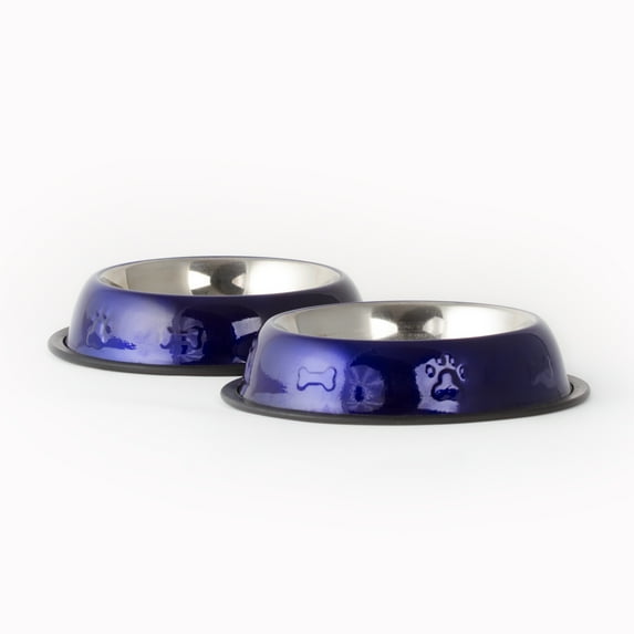 2 Pack Stainless Steel Dark Blue 16 Oz. Pet Dog Cat Bowl