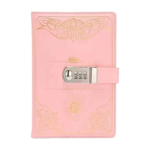 Lock Diary Vintage Journal with Lock for Women, Leather Diary with Locks Refillable, Notebook Secret Journal with Password for Teen, 5.9 x 8.7 in Pink