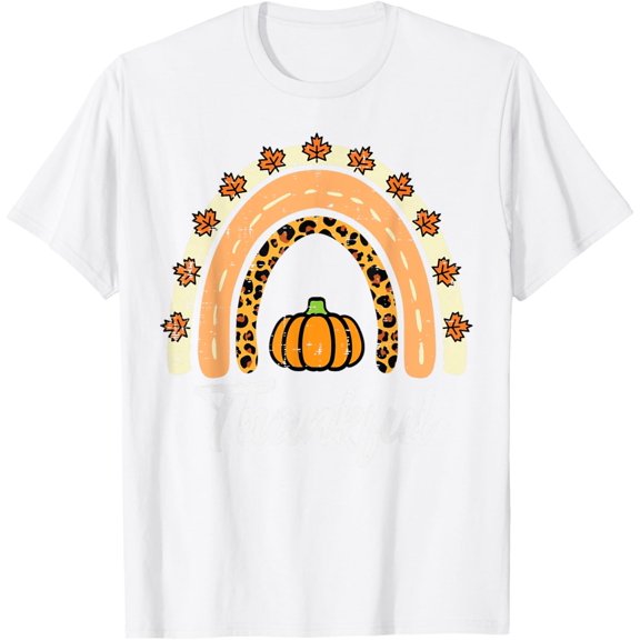 Thanksgiving Rainbow Thankful Fall Women Girls Kids Youth T-Shirt men and women can wear, black, white, gifts