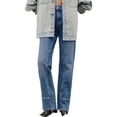 thumbnail image 6 of Women Middle Waist Light Washed Straight Leg Denim Pants Casual Ankle Jeans, 6 of 7