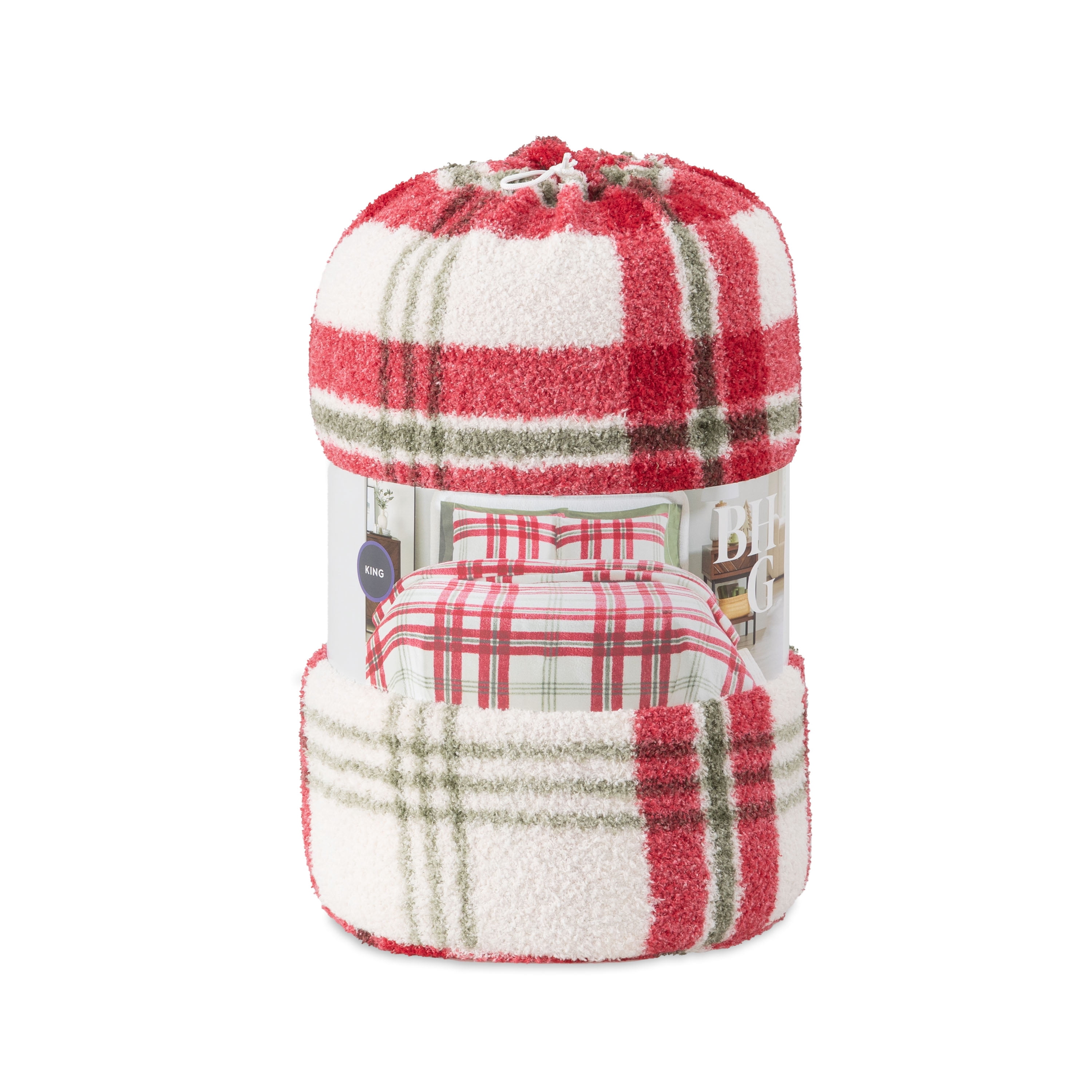 Better Homes & Gardens, King, Comforter Set with Shams - Soft and Cozy, Red and Green Holiday Plaid